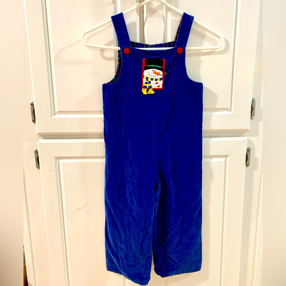 Just Ducky Boy’s Boutique Christmas Corduroy Overalls with Snowman Size 4T